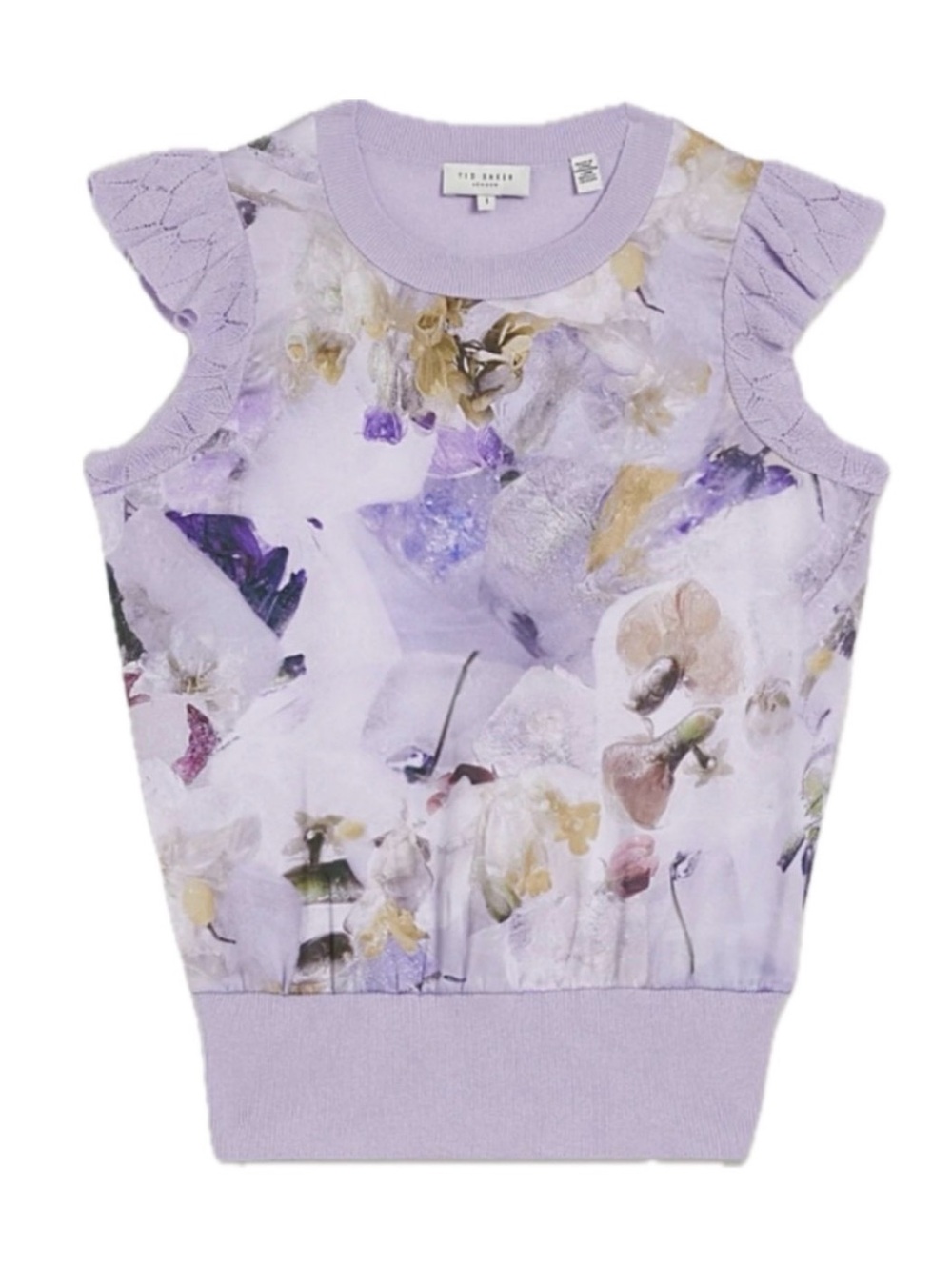 Ted Baker Shrayha Top Sleeveless Floral Print Ruffle Blouse - Lavender US size 4